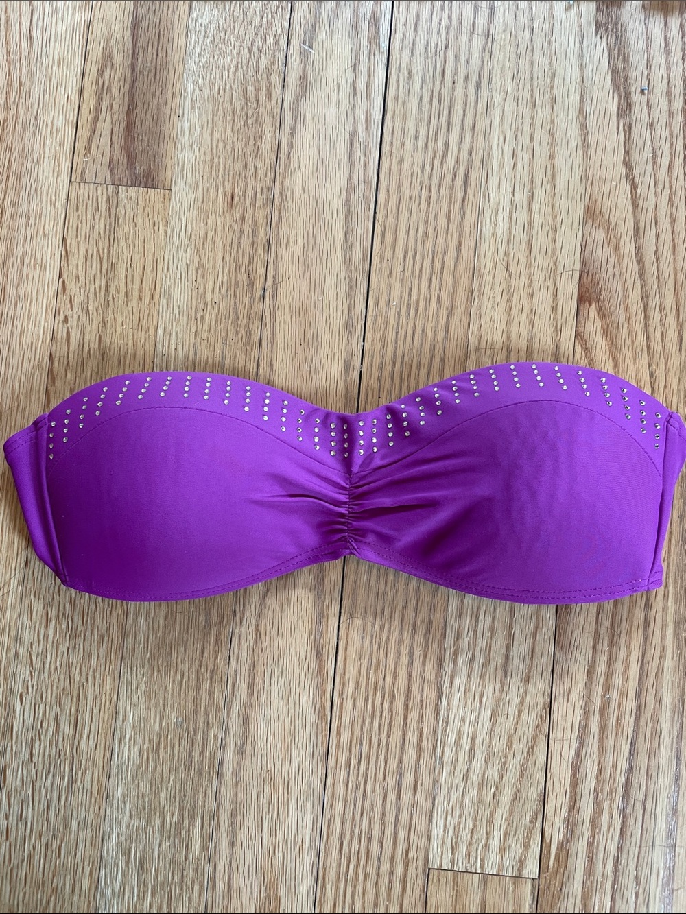 Strapless Purple Bandeau Bikini Top with Rhinestones